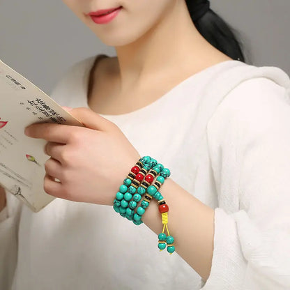 Pulseira turquesa natural mala contas 108 colar suéter corrente verde turquesa pedra multicamadas borla charme pulseiras pulseiras