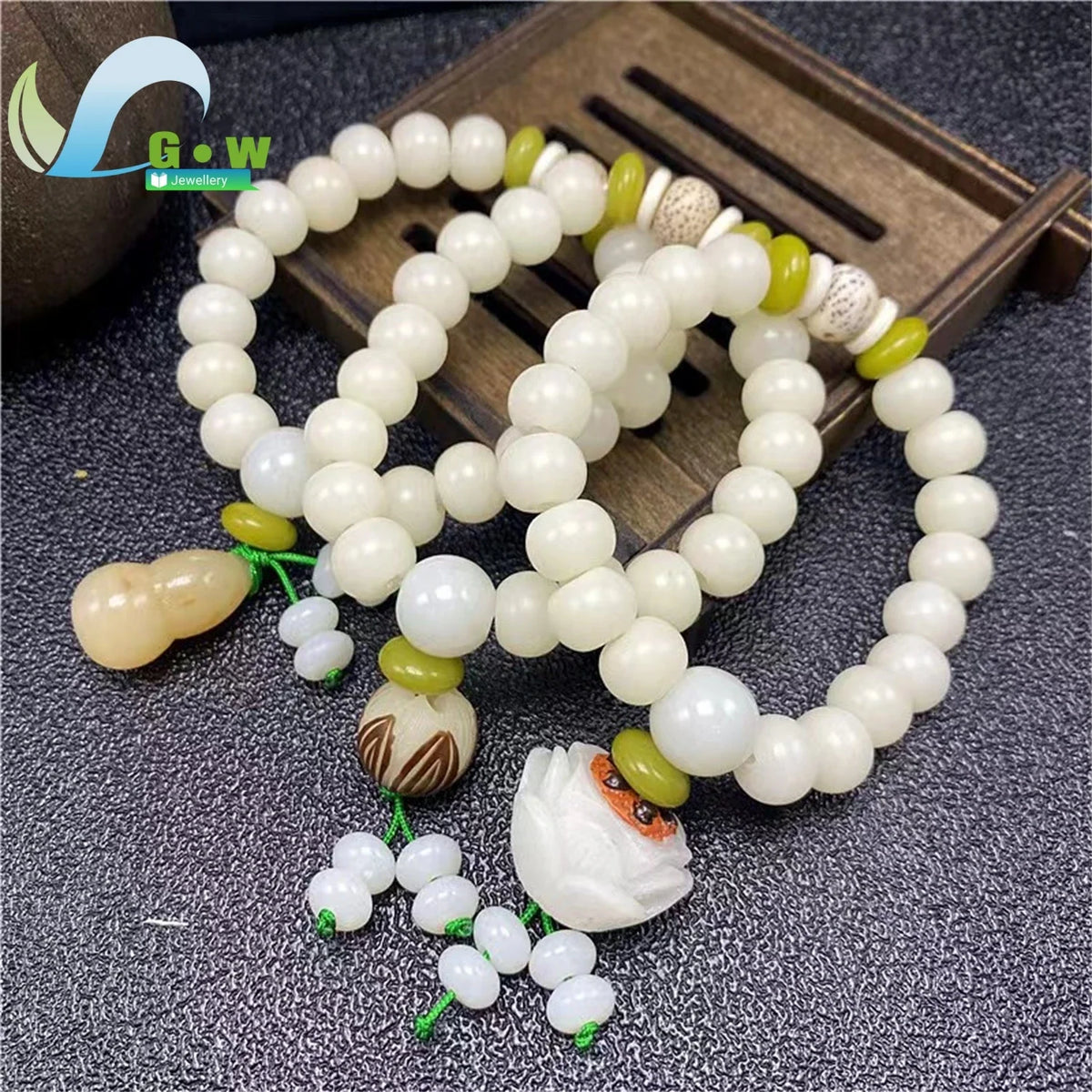 Pulseira Budista de Sementes Bodhi de Jade Branco Natural Ajustável com Contas de Lótus, Joia de Meditação Zen, Presente Artesanal Espiritual para Homens e Mulheres