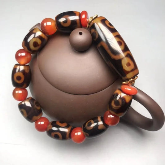 Pulseira de contas Dzi de ágata natural tibetana antiga *3 olhos e 9 olhos* C