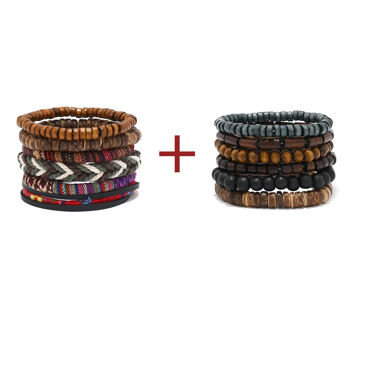 Pulseira de couro boêmio masculina, pulseira tecida à mão, pulseira de contas de madeira para homens, pulseira com pingente, joias masculinas