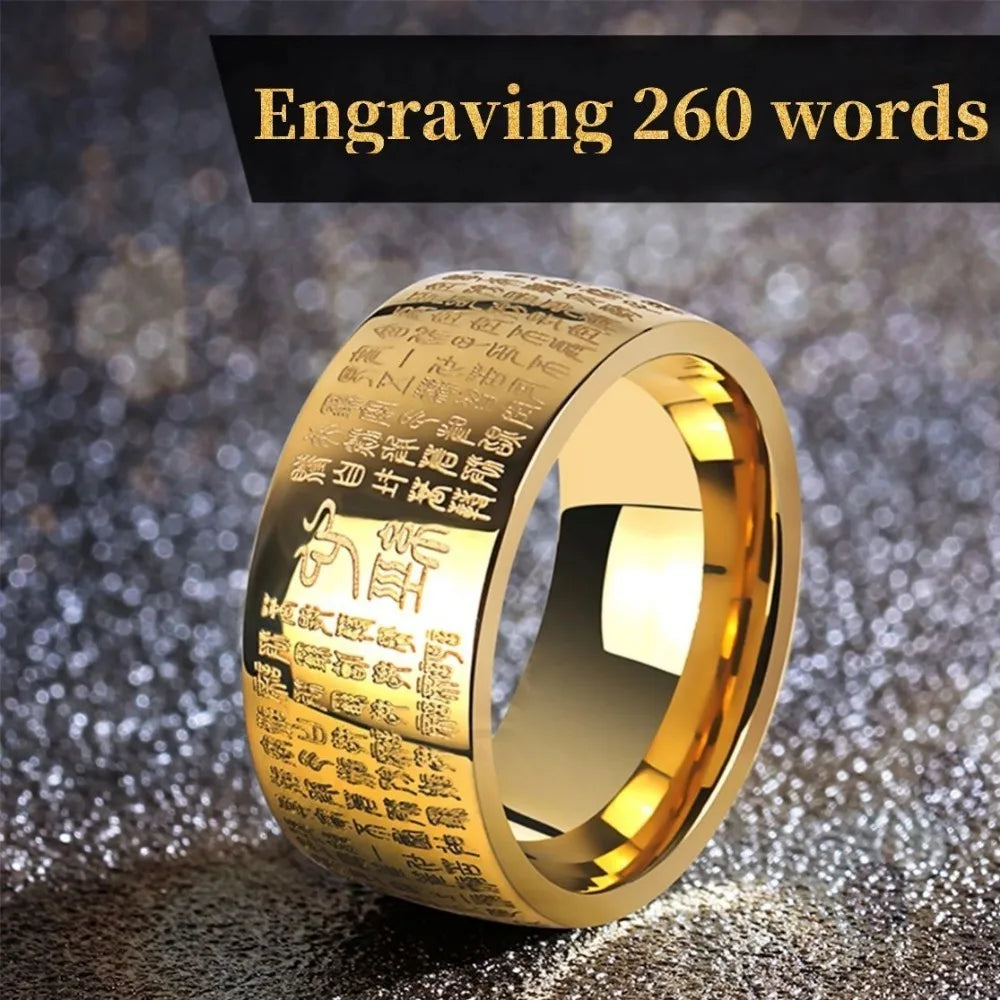 Anel masculino feng budismo shui, anel de polegar, aço inoxidável, buda, coração budista, sutra, runas, anéis para homens e mulheres, presente de luxo