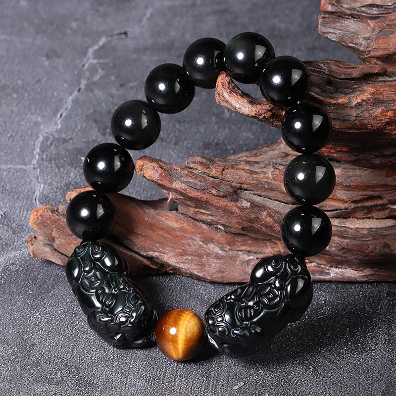 Pulsera de obsidiana con doble Pixiu