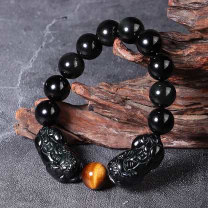 Pulsera de obsidiana con doble Pixiu
