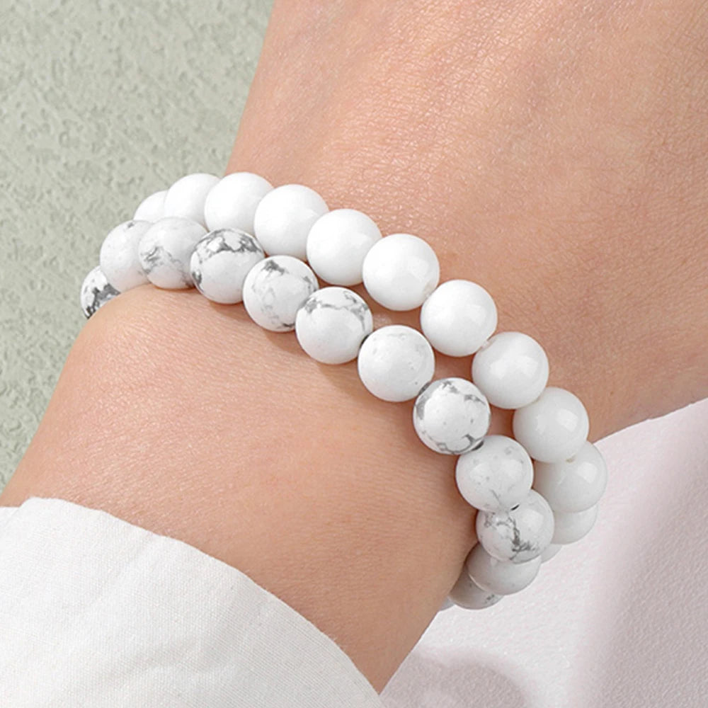Conjunto de 2 pulseras de piedra de 8 mm