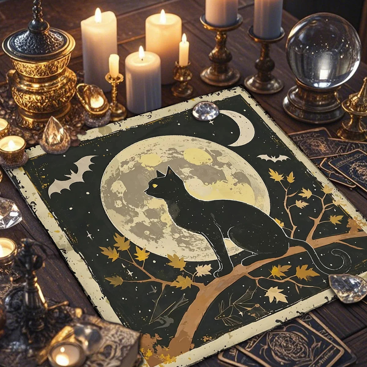 Mantel Gato Lunar · Tarot y Altar