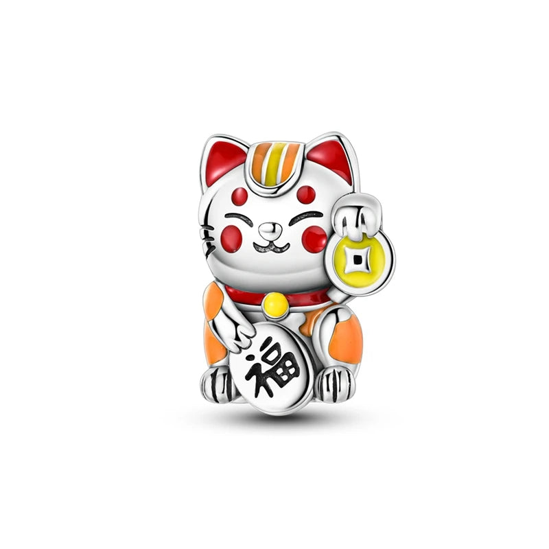 Original 925 prata esterlina encantos grânulo china ano novo vermelho encantos nova boneca pingente fecho aberto caber multi estilo pulseira original
