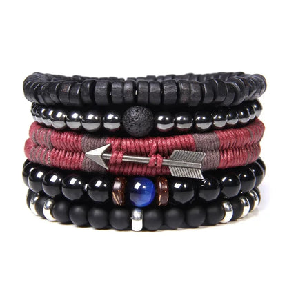 Conjunto de pulseras de cuentas y cuero