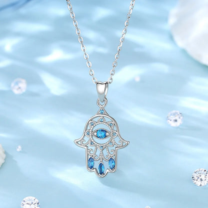 Colgante Hamsa con cristal azul