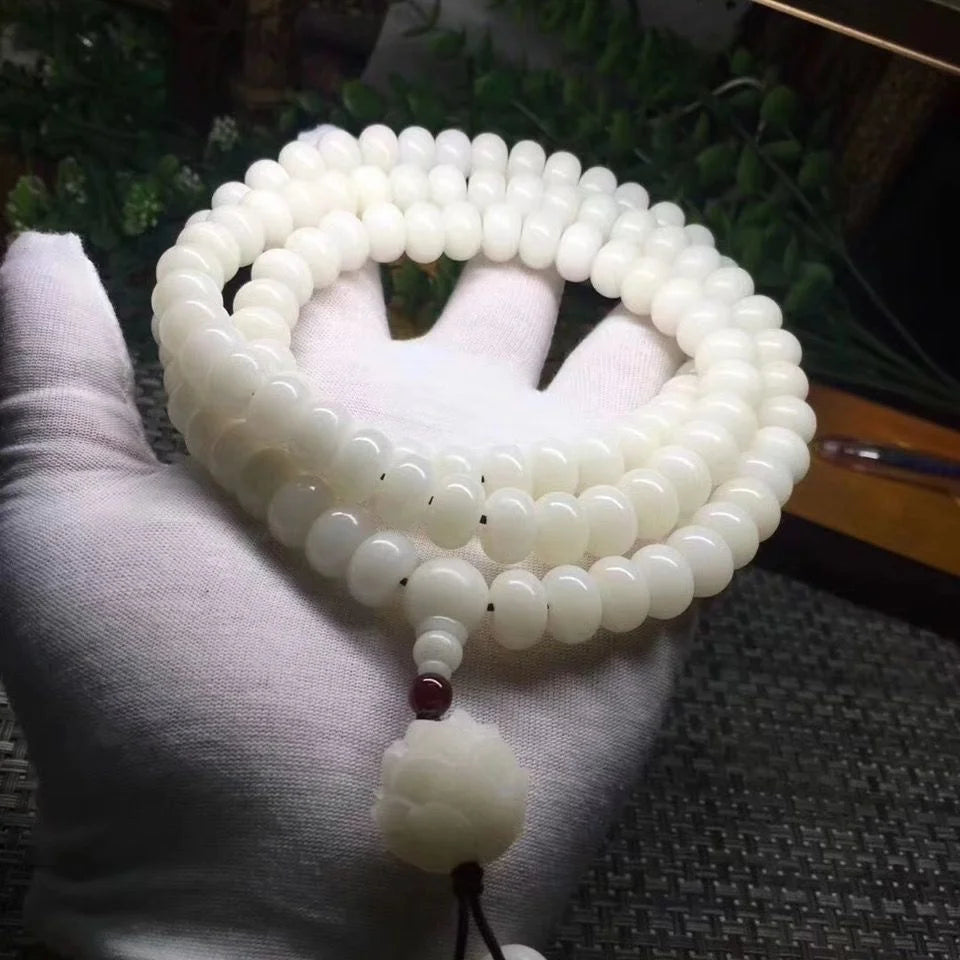 Natural Branco Jade Bodhi Raiz 108 Buddha Beads Pulseira dos homens e das mulheres Simple Series