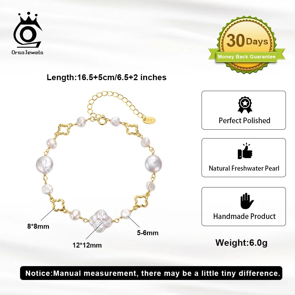Pulsera de perlas barrocas con trébol