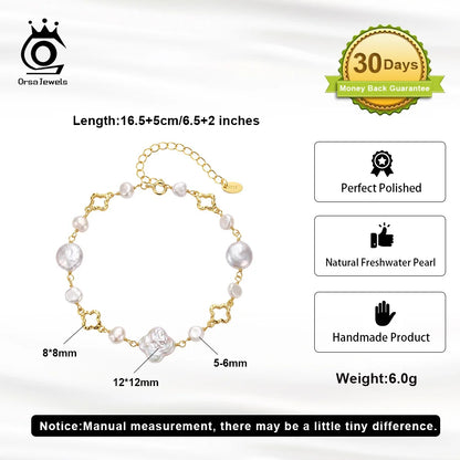 Pulsera de perlas barrocas con trébol
