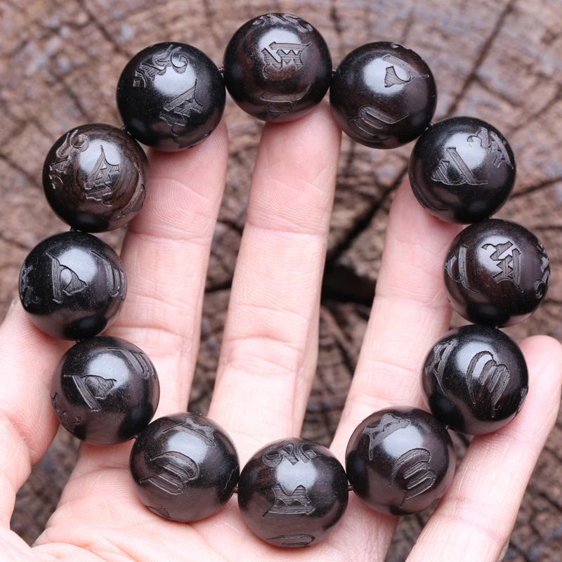 Ebônia natural tibetana mantra de seis caracteres budismo tibetano 15mm20mm pulseira da sorte com contas