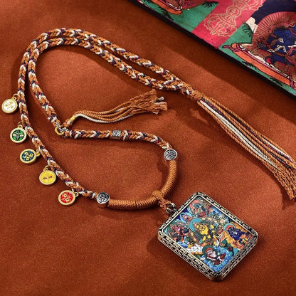 Thangka colar de corda suspensa 5 vias pingente de ouro Deus da riqueza fivela, cadeia de marca tailandesa Buda, corrente de pescoço livre