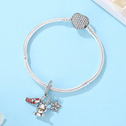 Charms Originais de Prata Esterlina 925, Pingente de Gato da Sorte, Boneca Japonesa, Presente de Ano Novo, Pulseiras e Colares para Mulheres, Joias