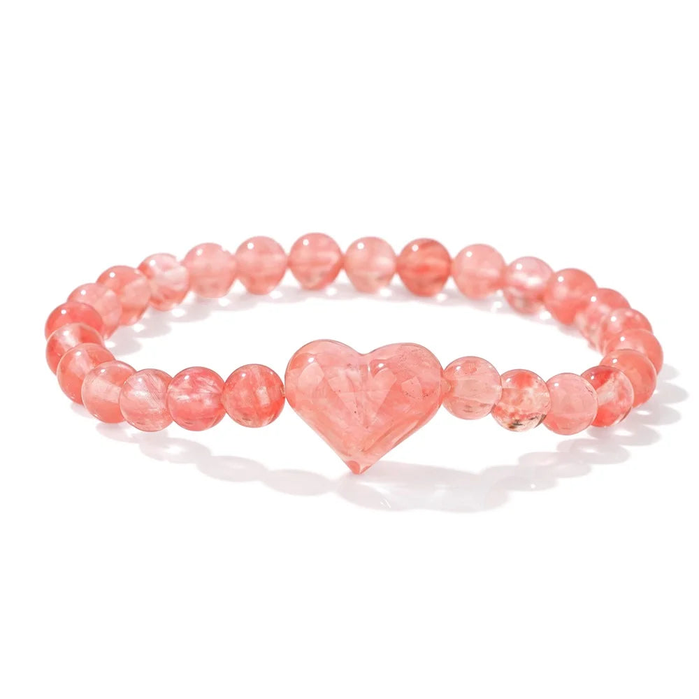 Pulseira de Contas de Ametista Natural de 6mm com Contas de Quartzo Rosa em Formato de Coração, Pulseira da Moda para Mulheres, Joia de Energia Curativa, Presente