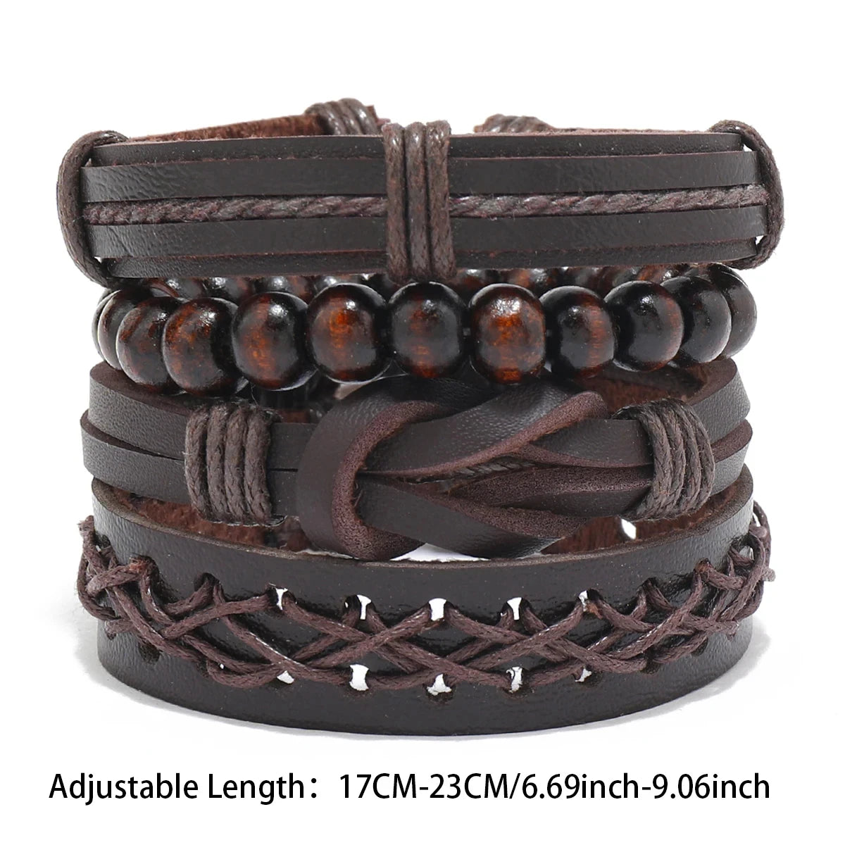 Pulseira de couro boêmio masculina, pulseira tecida à mão, pulseira de contas de madeira para homens, pulseira com pingente, joias masculinas