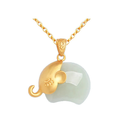 Natural Hotan Jade Branco Bonito Pequeno elefante Colar de Pingente Simples Estilo Chinês Retro Antigo Ofício Ouro jóias para as mulheres