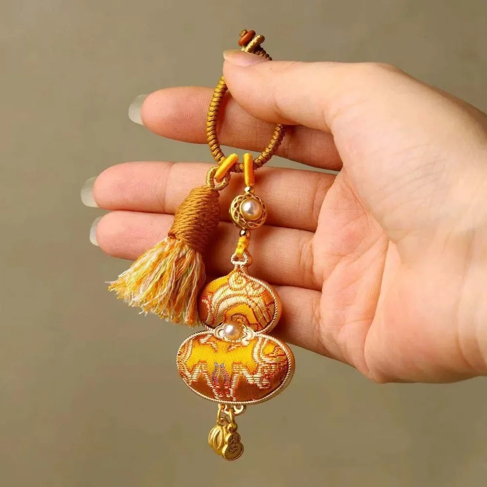 Pingente de cabaça brocado feito à mão bênção estilo chinês tecido borla saco pingente tradicional boa sorte pendurado ornamentos presentes