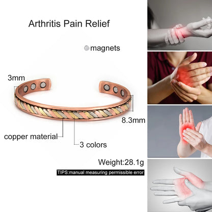 Vinterly-Pulseiras Magnéticas de Cobre para Mulheres, 8mm, Rosa Torcida, Ajustável, Ímãs de Energia Sanitária, Pulseiras Metálicas, Punho Redimensionável, Jóias