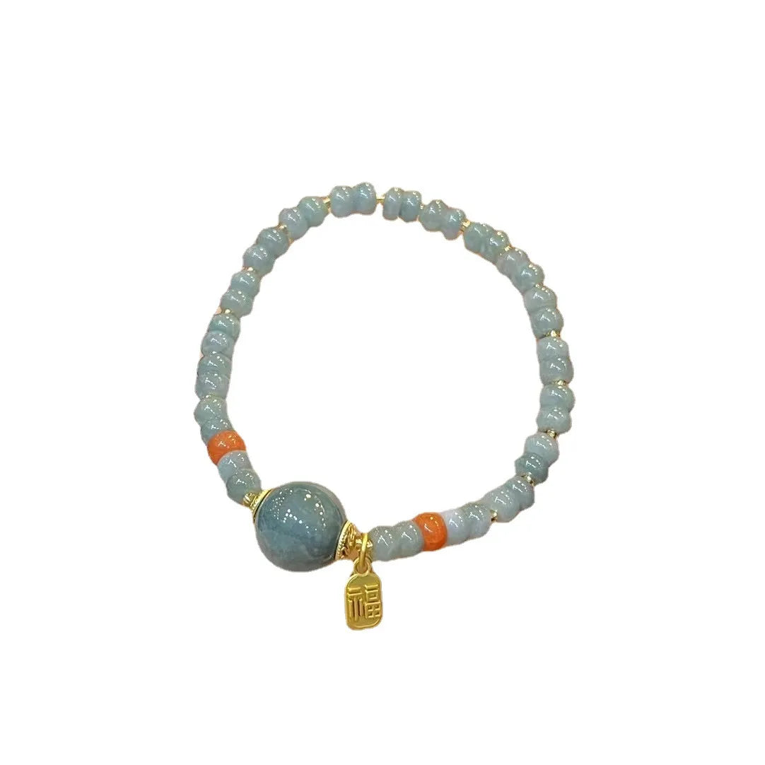 Material de água azul placa de jade contas transportador feminino fu marca pulseira jóias presente novo chinês natural um bens