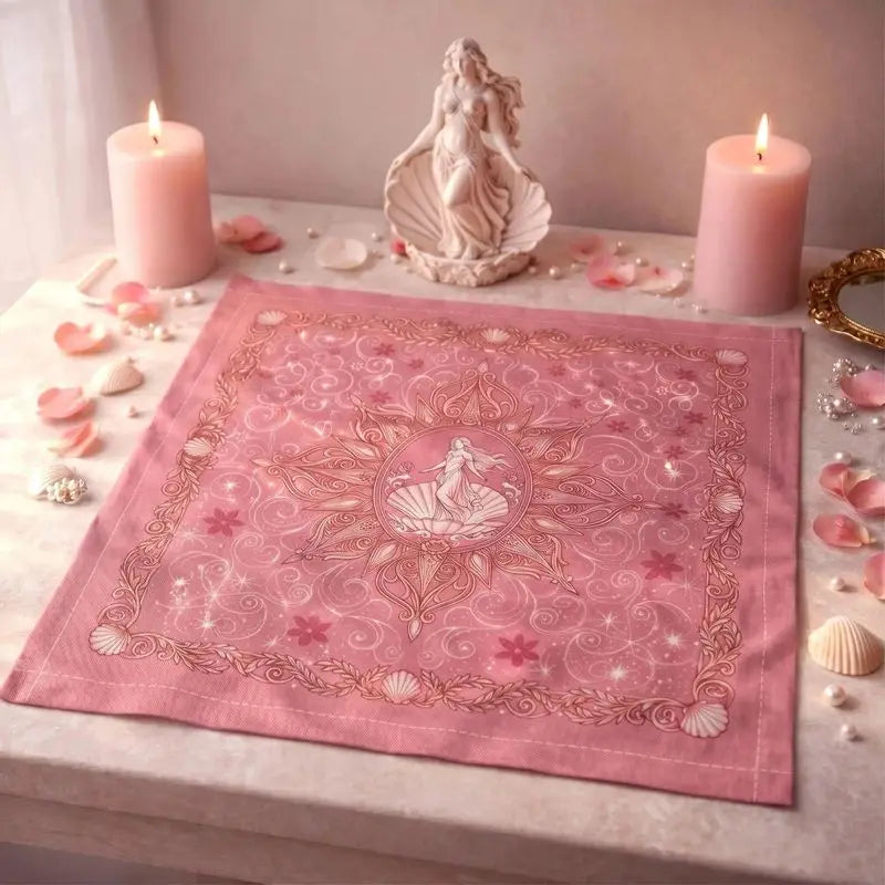Mantel Afrodita: Rosa Floral. Diseño y acabado de la pieza mostrada.