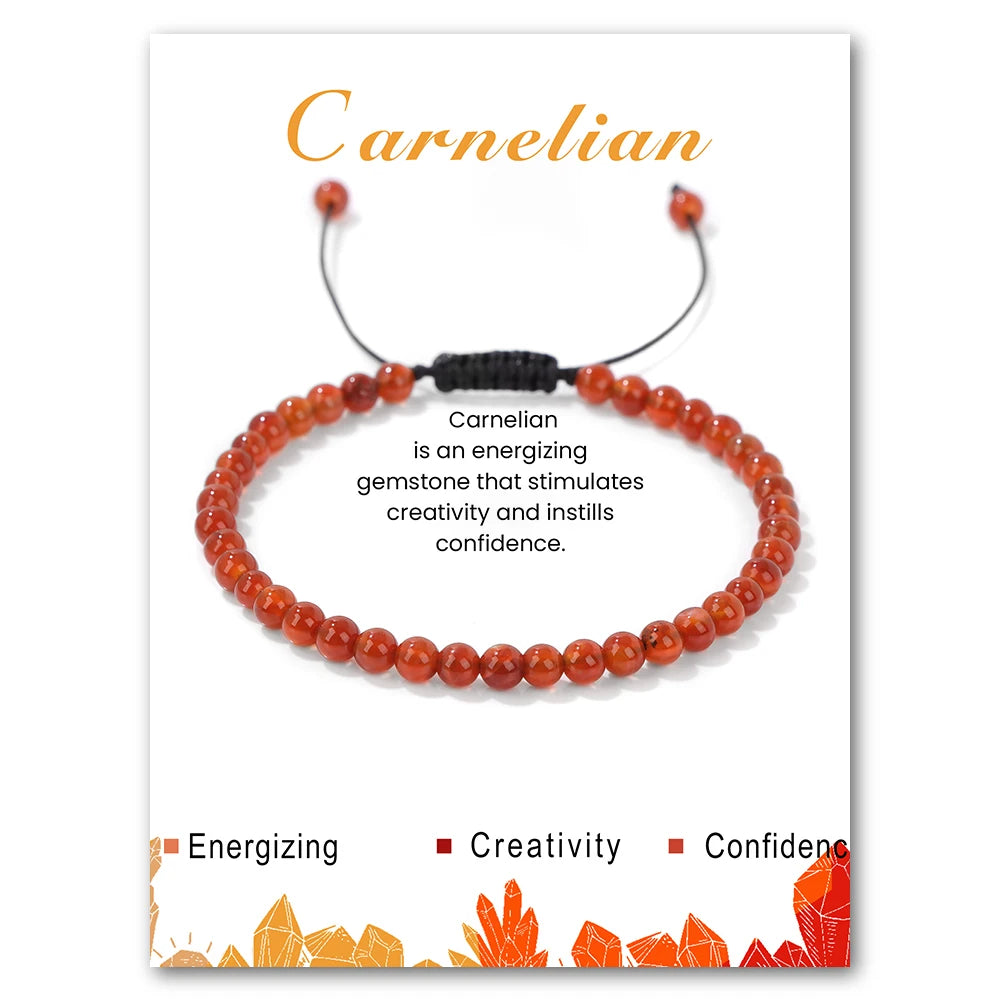 4mm ametistas pedra grânulo pulseira com cartão natural carnelian hematita amazonita corda pulseira simples jóias presente para mulher
