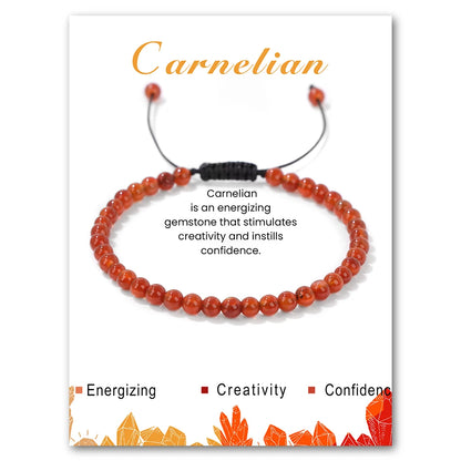 4mm ametistas pedra grânulo pulseira com cartão natural carnelian hematita amazonita corda pulseira simples jóias presente para mulher