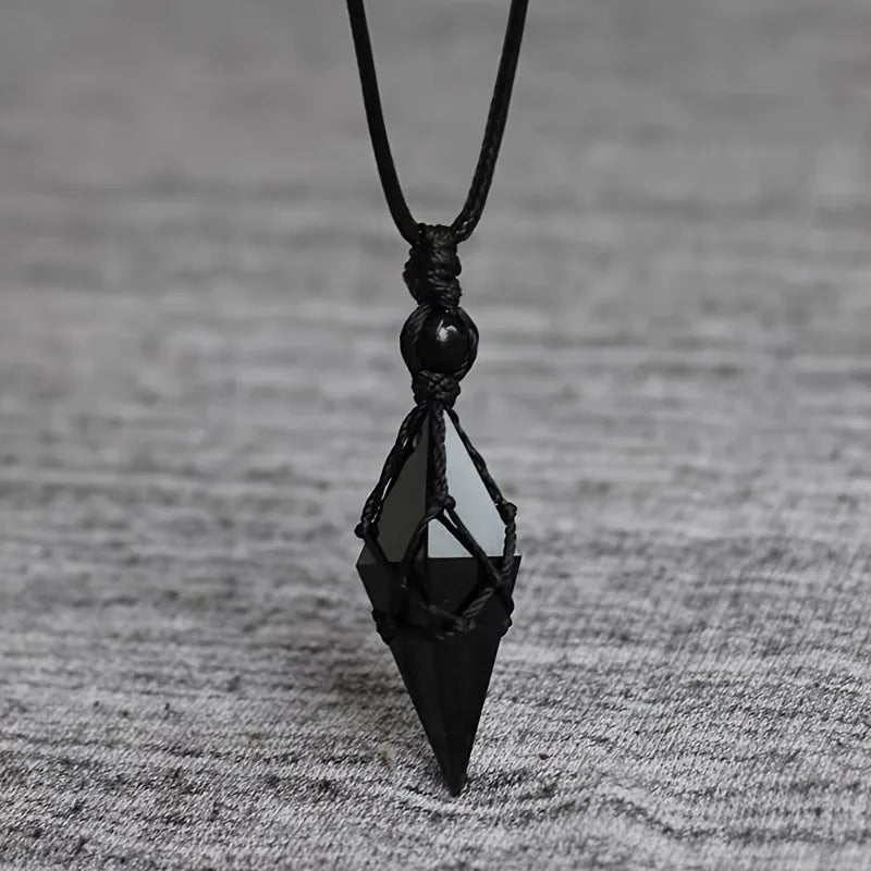 Colar de Cristal com Pingente em Forma de Ponta de Flecha de Obsidiana Negra para Homens e Mulheres, Joia de Cristal Natural para Uso Diário