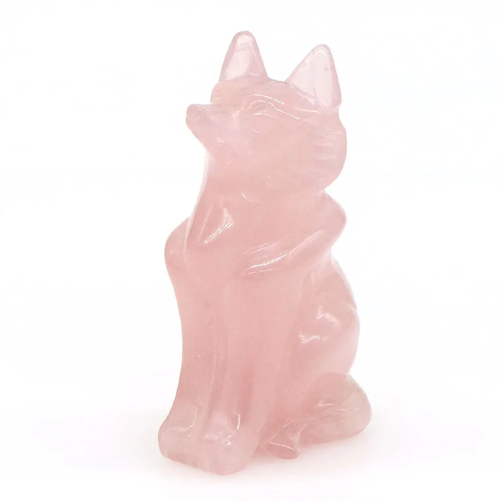 Estátua de raposa natural, quartzo rosa, preto, prata, obsidiana, cristal de quartzo transparente, pedra de cura esculpida, estatueta de animal, decoração de casa, artesanato