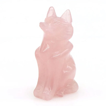 Estátua de raposa natural, quartzo rosa, preto, prata, obsidiana, cristal de quartzo transparente, pedra de cura esculpida, estatueta de animal, decoração de casa, artesanato