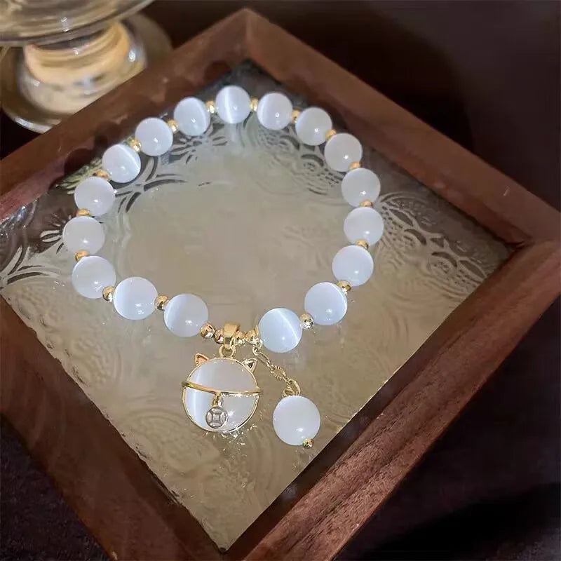 Branco natural real jade sorte gato pulseira charme jóias designer pulseira moda amuleto acessórios de pedras preciosas presentes para mulher