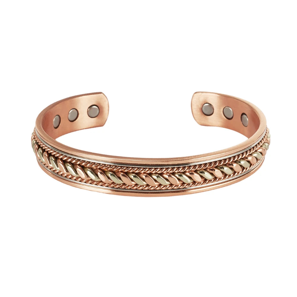 Vinterly pulseiras de cobre puro magnético ajustável trançado manguito 12mm pulseiras de metal macio redimensionável jóias de saúde das mulheres dos homens