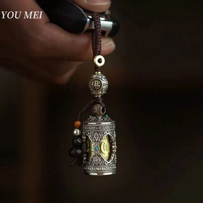 Pingente de cilindro de sutra mantra giratório de seis caracteres estilo antigo tibetano, lembrança de bronze, amuleto, presente, item budista