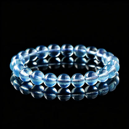 Pulseira de Contas de Água-Marinha Azul Translúcida Natural 8A, Joia de Pedra Semipreciosa para Cura, Paz e Proteção