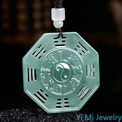 Colar com pingente Bagua de jade natural, amuleto octogonal Yin Yang Taiji, proteção, cura, Feng Shui, presente da sorte, para mulheres e homens.