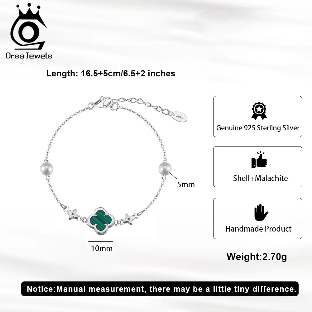 Pulsera de trébol y perlas con detalle verde