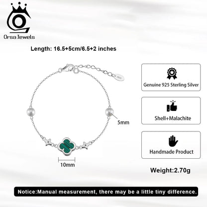 Pulsera de trébol y perlas con detalle verde