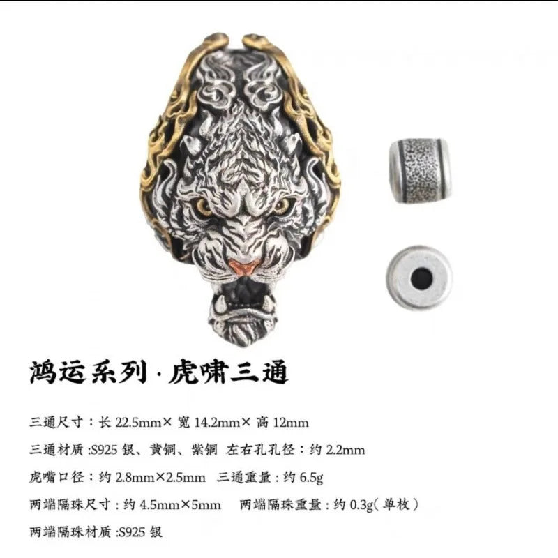 Tigre rugido três pinos prata jóias acessórios pequeno vajra bodhi dian barriga dian grânulo pulseiras com contas