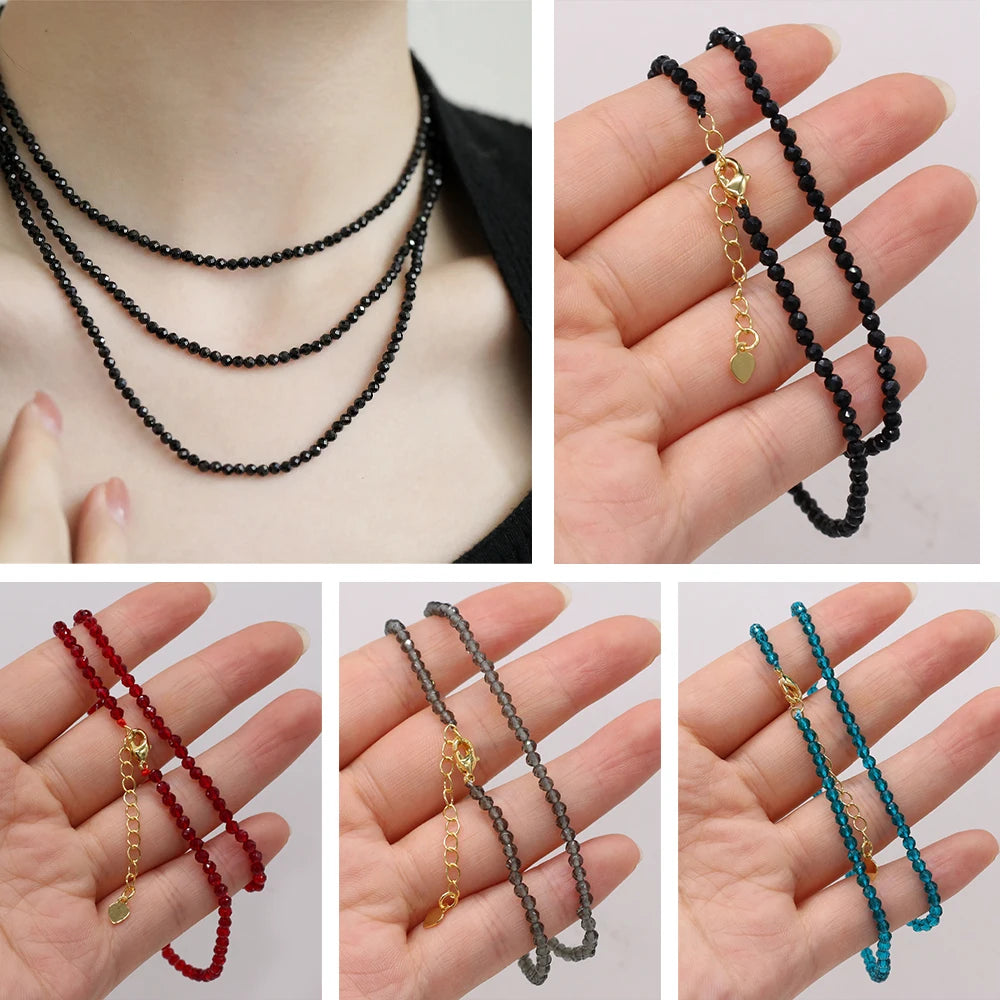Gema Micro Facetada Colar Curto para Mulheres, Joias Finas, Contas Espinélio 1 Corda, Pulseira Feminina, Gargantilha de Festa