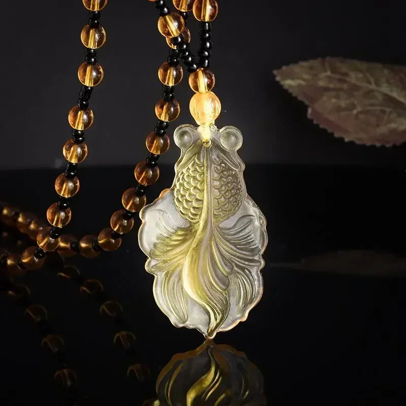 Colar com pingente de fofoca de obsidiana, escultura em forma de dragão e fênix, amuleto da sorte, joias de pérola mantra de seis caracteres