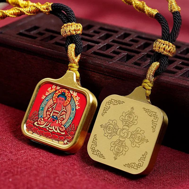 Vintage titânio aço thangka pingentes estilo tibetano zhakiram amarelo deus da riqueza colar talismã masculino e feminino