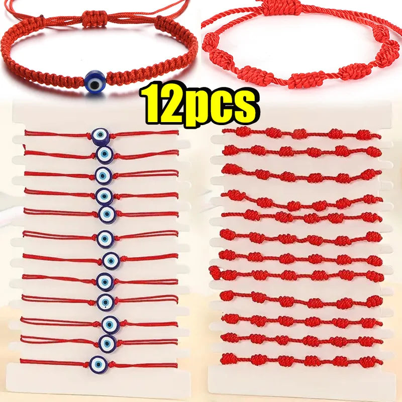 2-12 pçs artesanal mau olhado pulseira de corda vermelha para amante proteção amuleto da sorte e amizade trança corda pulseira jóias presente