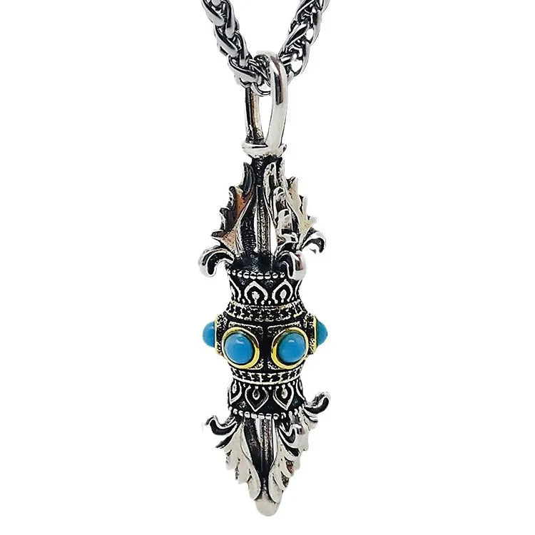 Pingente vajra retrô para homens e mulheres, conjunto com colar de turquesa, pingente de rei com tendência nacional para homens