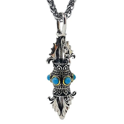 Pingente vajra retrô para homens e mulheres, conjunto com colar de turquesa, pingente de rei com tendência nacional para homens