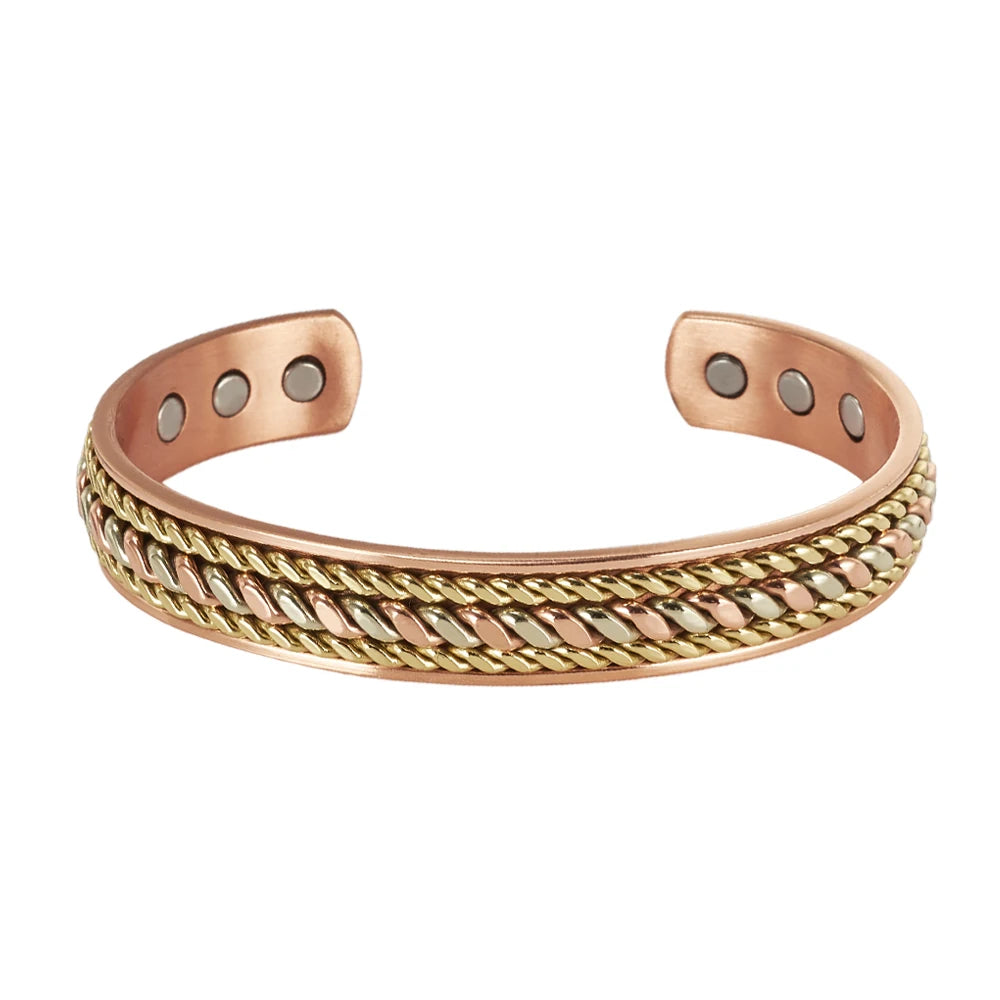Vinterly pulseiras de cobre puro magnético ajustável trançado manguito 12mm pulseiras de metal macio redimensionável jóias de saúde das mulheres dos homens