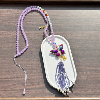 Pingente de Cabaça Auspiciosa Chinesa Artesanal com Bordado de Brocado Song e Borla de Contas, Charm para Bolsa e Enfeite para Carro, para Boa Sorte e Fortuna