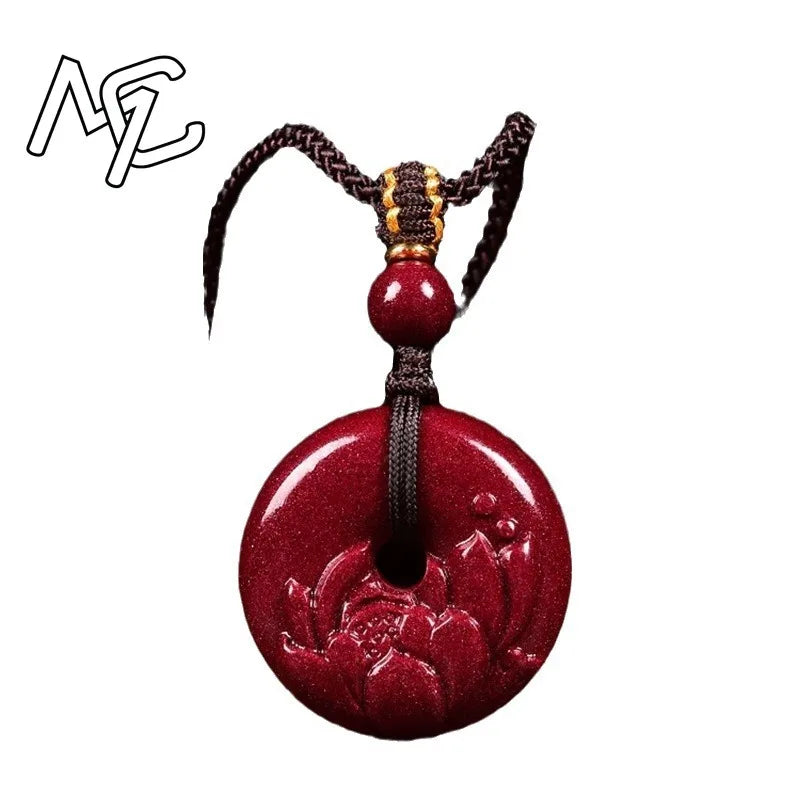 Moda vermelho cinábrio jade lótus fivela de segurança pingente colar jóias chinês mão-esculpida cura moda feminina sorte presente