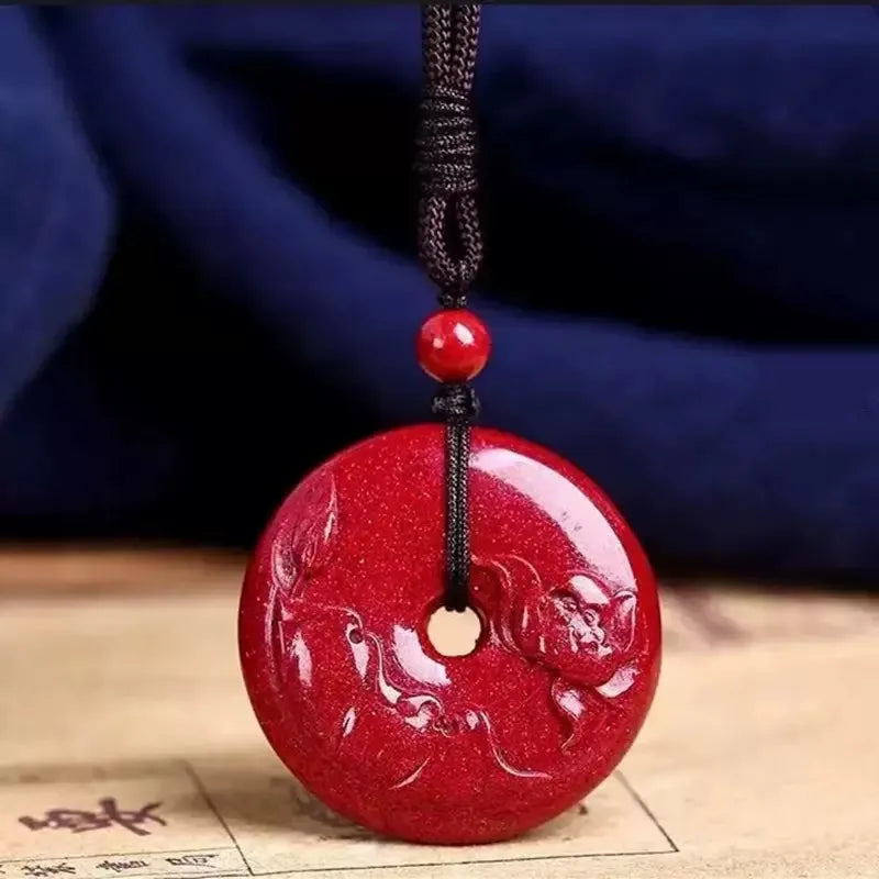 Moda vermelho cinábrio jade lótus fivela de segurança pingente colar jóias chinês mão-esculpida cura moda feminina sorte presente
