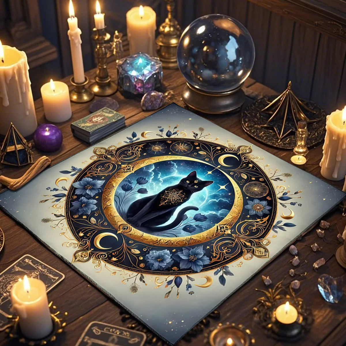 Mantel Gato Lunar · Tarot y Altar