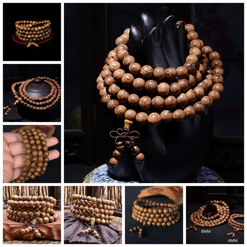 Chic 108 Madeira frisada budista Buddha oração talão Mala pulseira colar